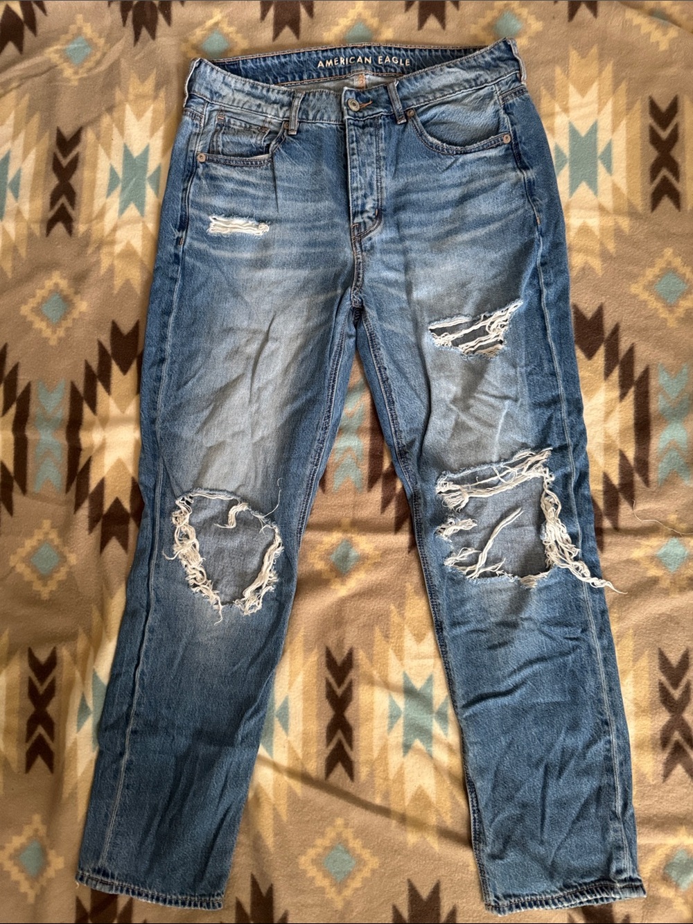 American Eagle Outfitters Distressed Light Blue High-Rise Jeans